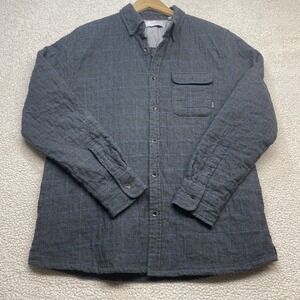 Five Four Shirt Mens L Grey Blue Windowpane Quilted Button Down Side Pockets